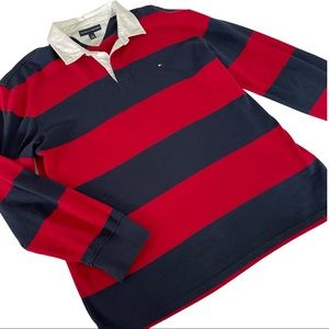 Vintage Striped Red & Blue Tommy Hilfiger Rugby